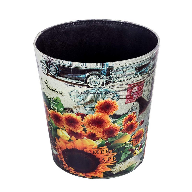 Scakbyer Leather Trash Can, Retro Decorative Waste Basket, 10L Capacity Small Waste Paper Basket, Waterproof Garbage Can for Bathroom, Bedroom, Office, Kitchen and Living Room - Sunflower - Image 2